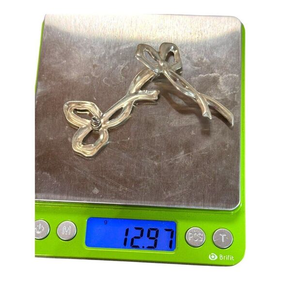 Vintage Taxco Mexico Sterling Silver 925 Bow Shaped Earrings 2" Long Statement - Picture 6 of 7